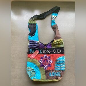 Boho Patchwork Peace & Love Shoulder Bag in Multicolor